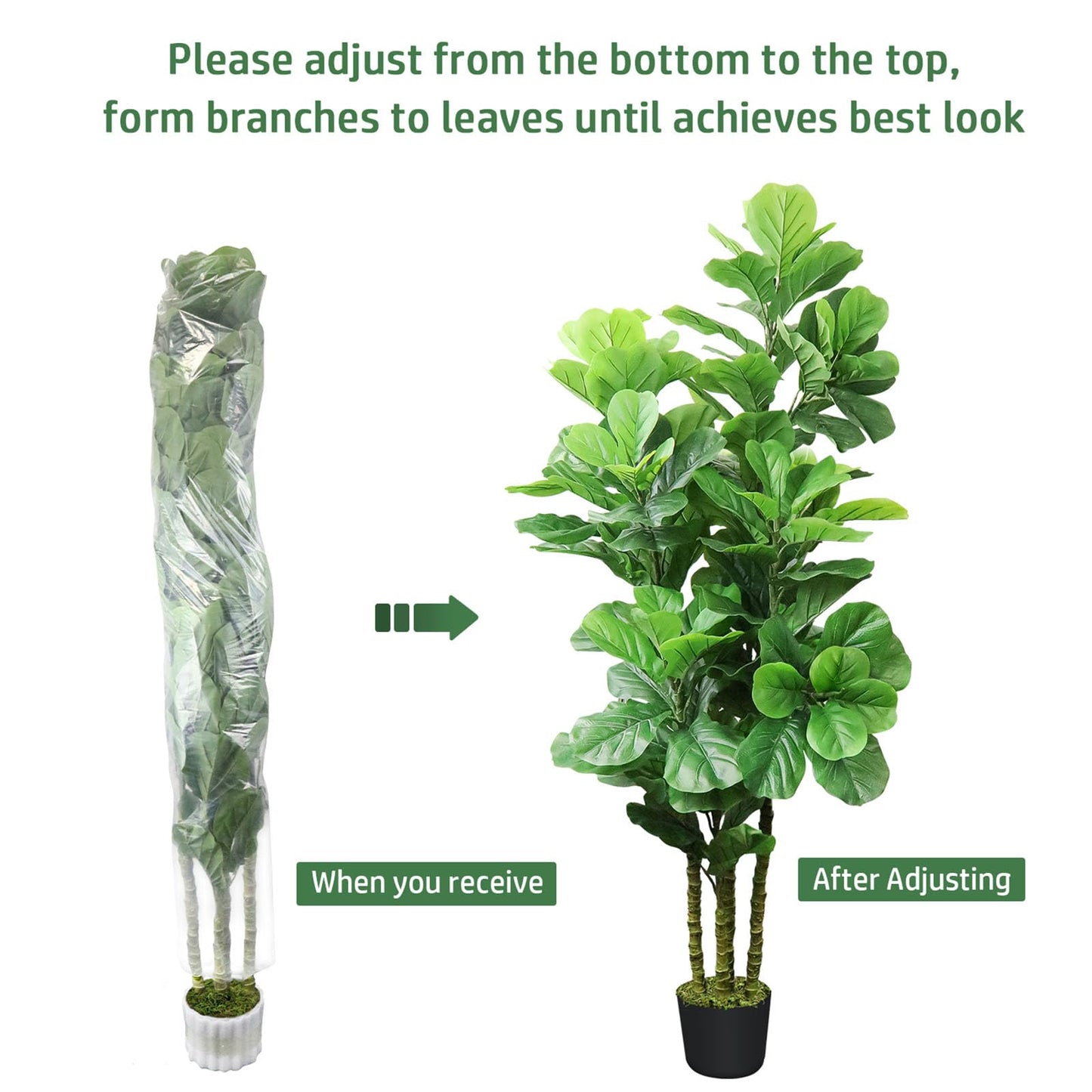 6ft  Artificial Fiddle Leaf Fig Tree Fake Tree Faux Plant