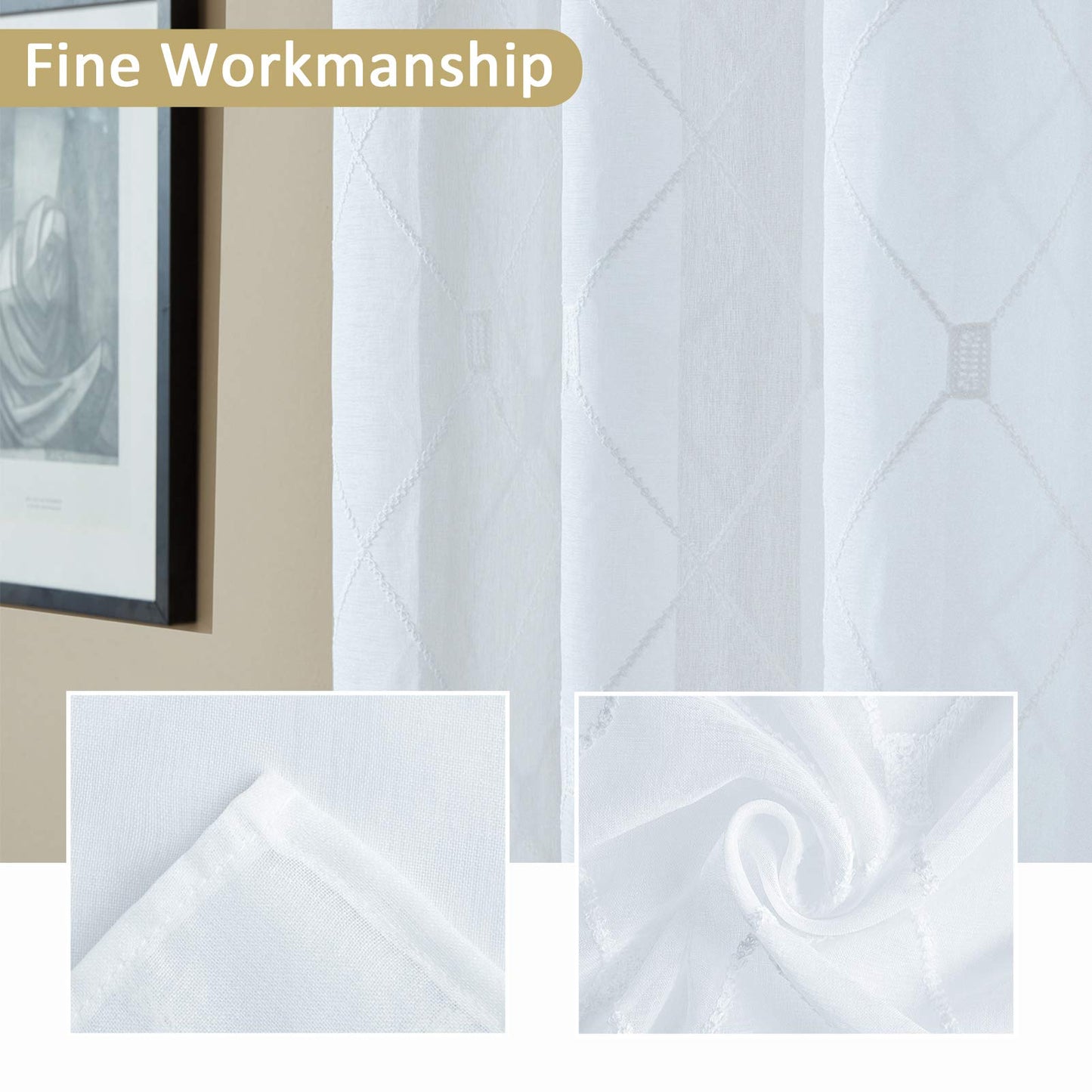 White Sheer Curtains 84 Inches Long for Living Room, 2 Panels Set