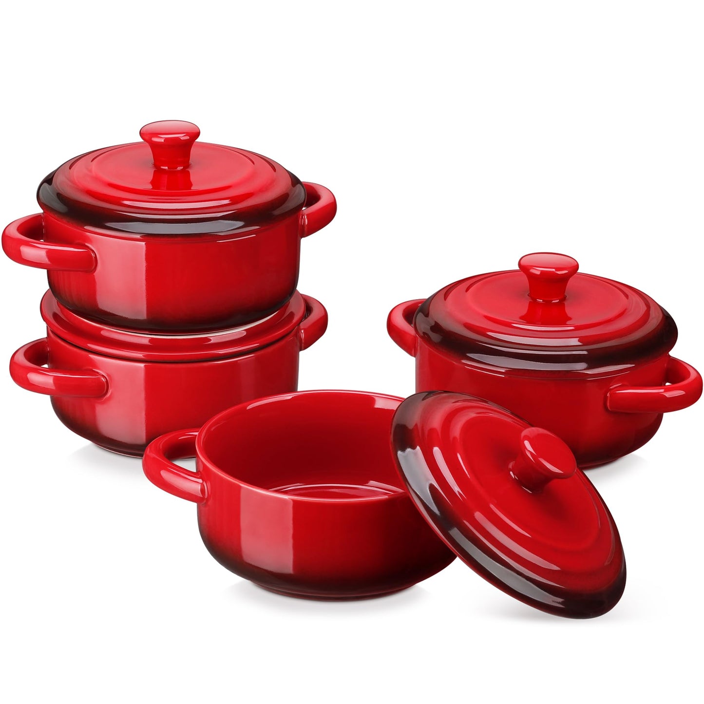 Mini Cocotte Set,14 OZ Small Casserole Dishes with Lids, Soup Bowls With Handles