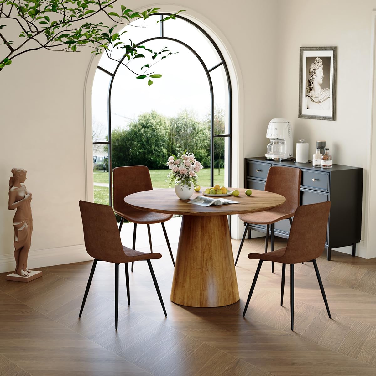 Round Dining Table Set for 6, 45''Round Wooden Dining Set