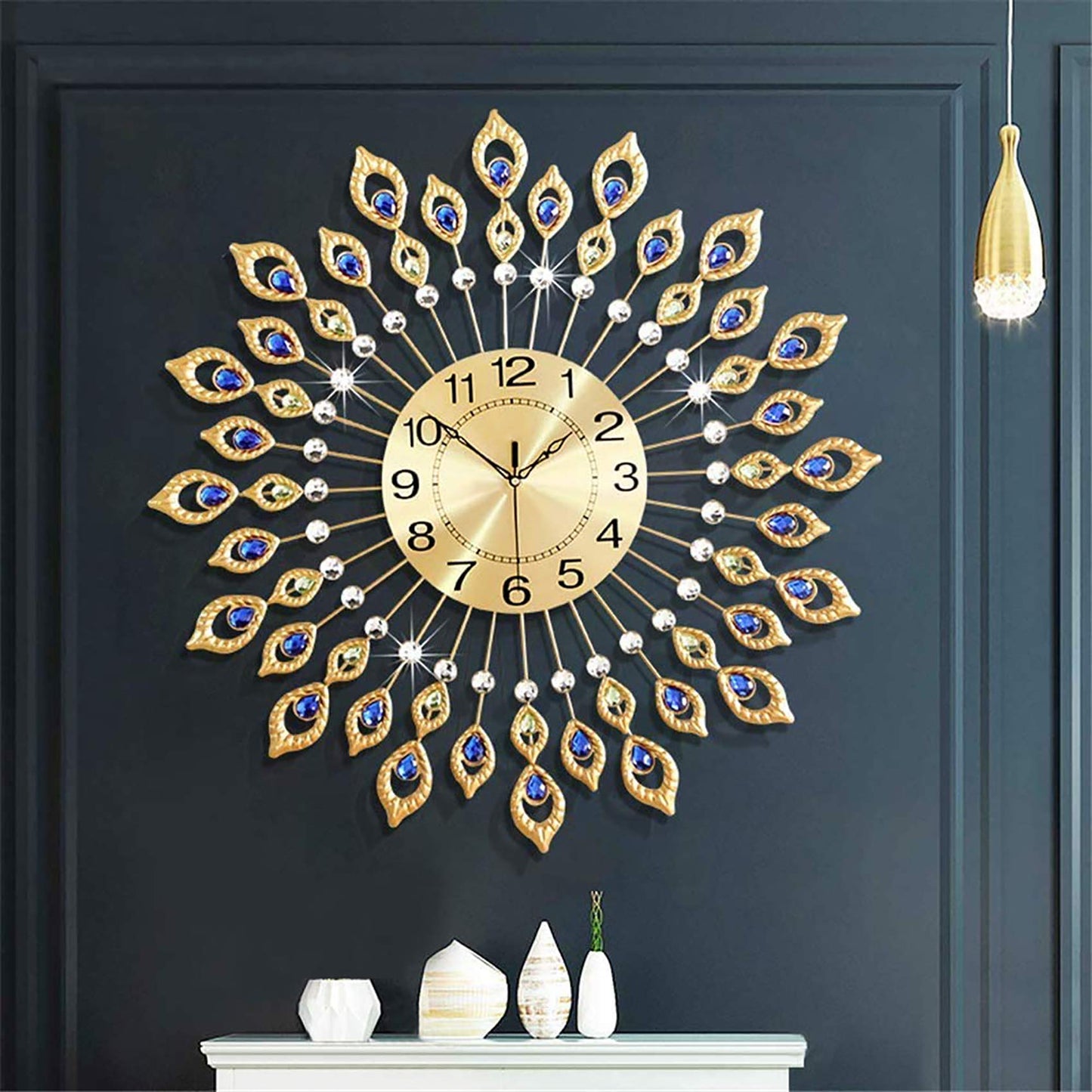 24 Inch Modern Metal Wall Clock Unique Design, Large Silent Battery Operated