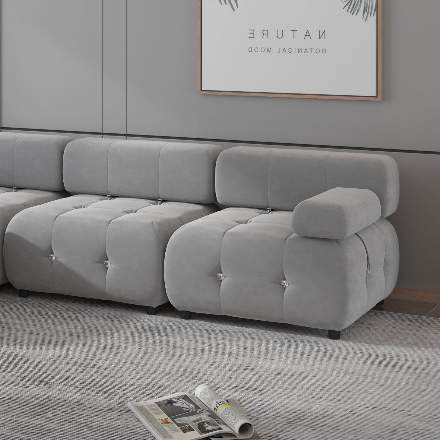 103" W Convertible Modular Sectional Sofa, Luxury Modern 4-Seater Bubble Sofa