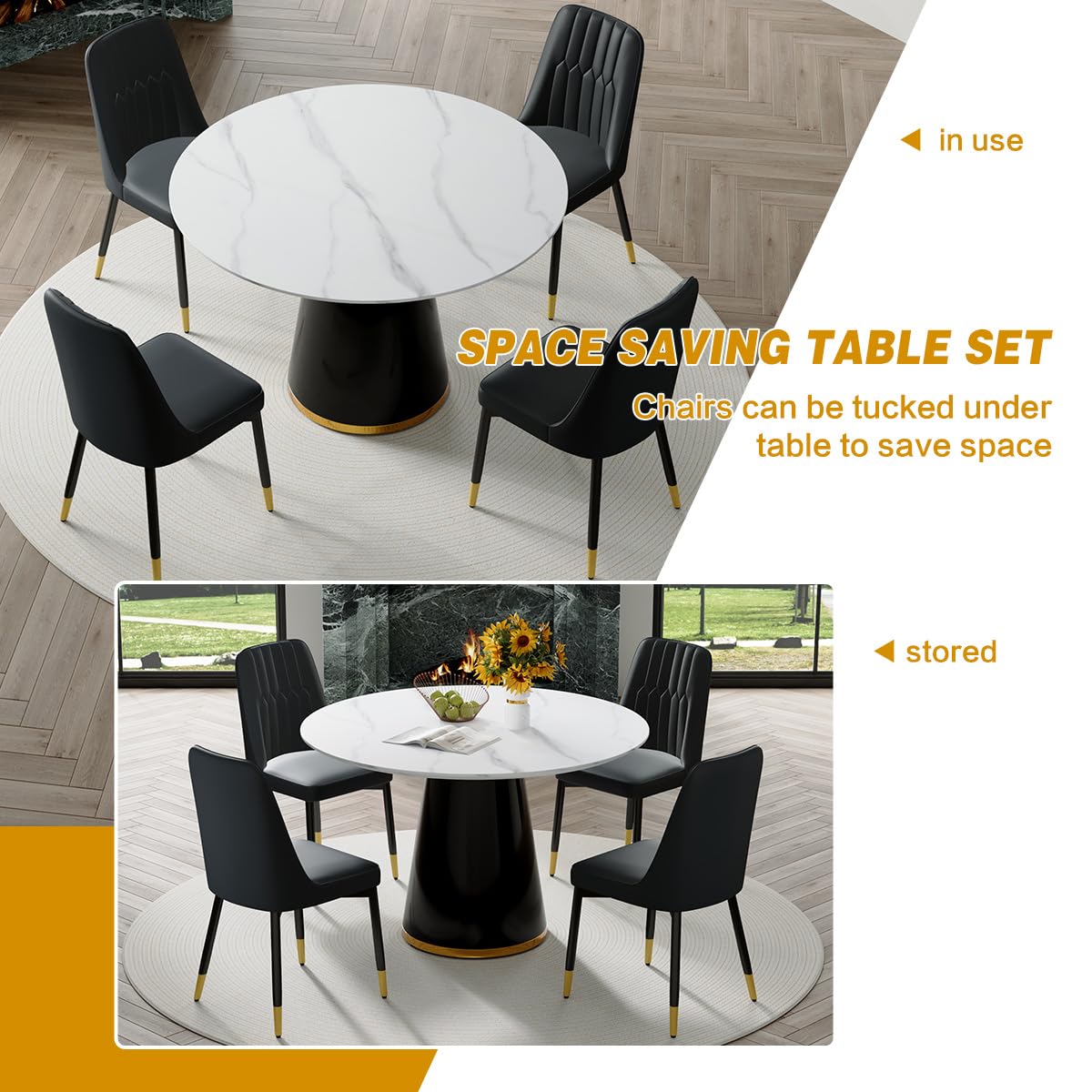 Round Dining Table Set for 6, 45''Round Wooden Dining Set