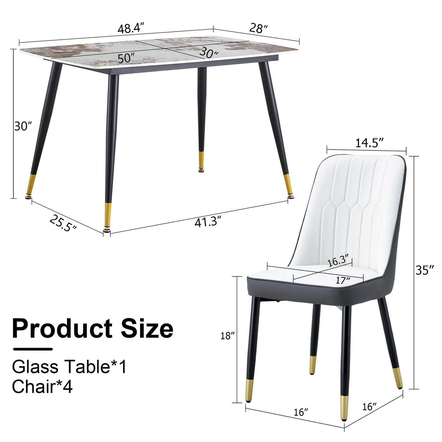 Dining Room Table Set for 4,Sintered Stone Kitchen Table Top and Modern Chairs