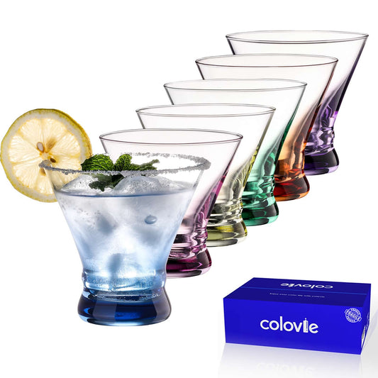 Martini Glasses Set of 6 - Cocktail Glasses - 8oz Stemless Margarita