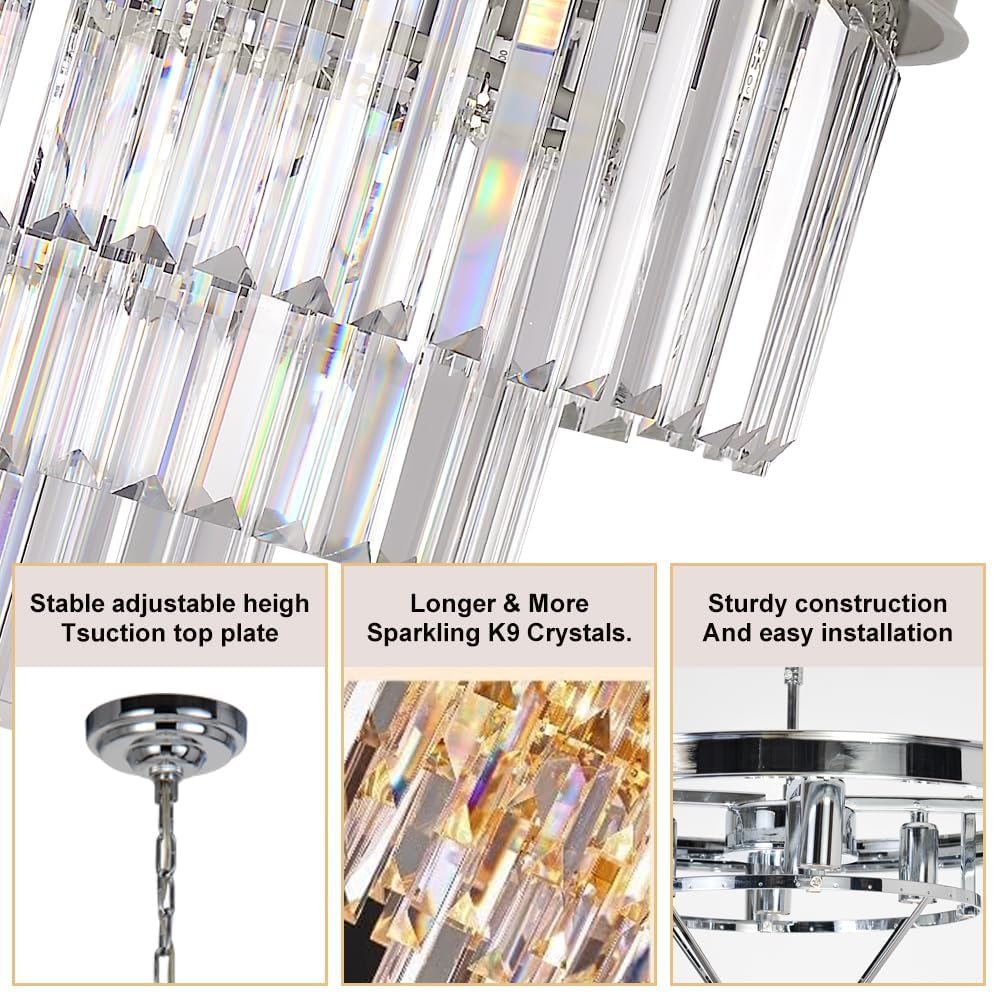 Luxury Smoke Crystal Chrome Chandelier, 8 Lights Pendant