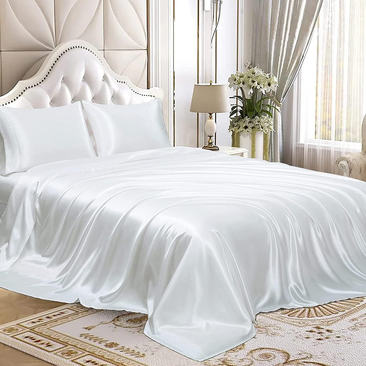 4pcs Satin Sheets Set Luxury Silky Satin Bedding Set with Deep Pocket