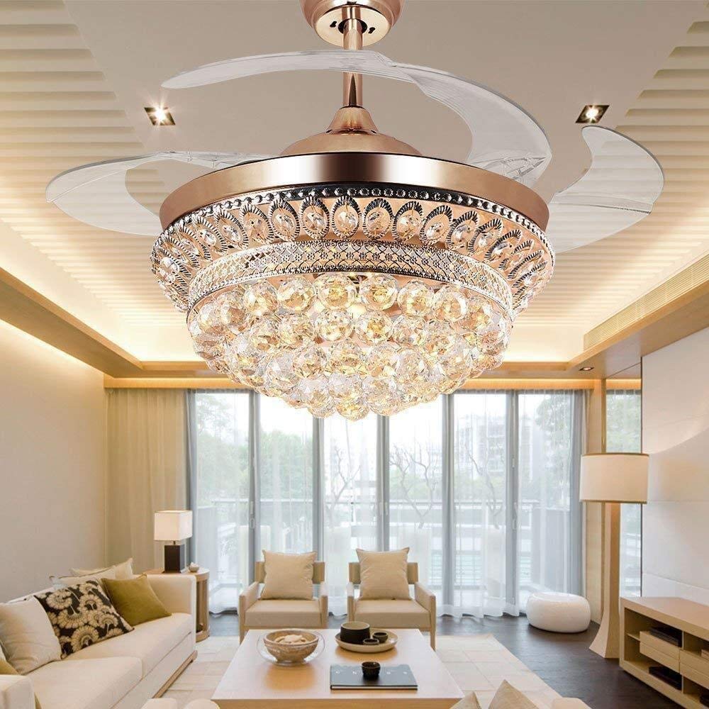 42" Crystal Chandelier Ceiling Fan and Remote, Gold Luxury Fan