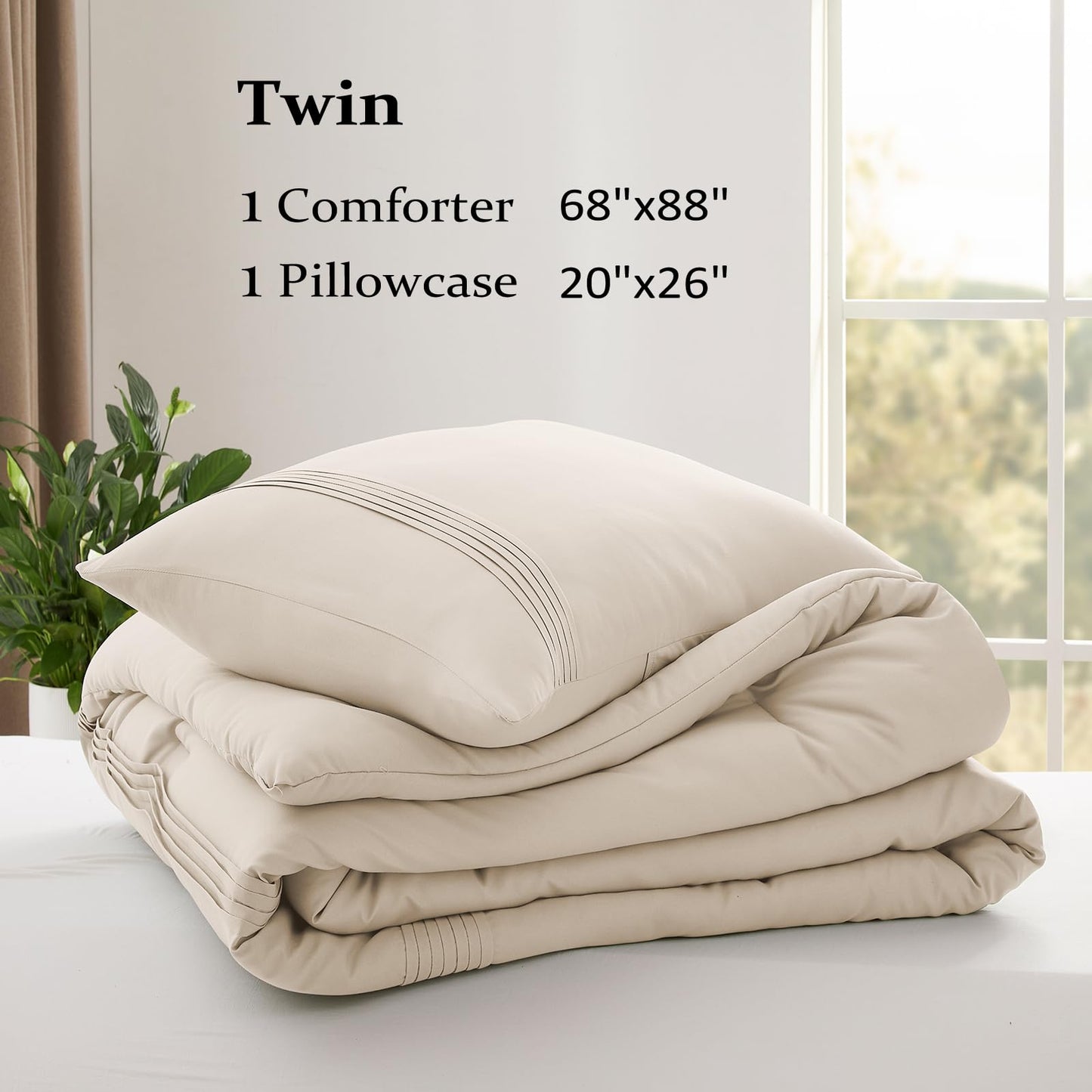 Lightweight Beige Comforter Set Queen Size, Fluffy Comforters