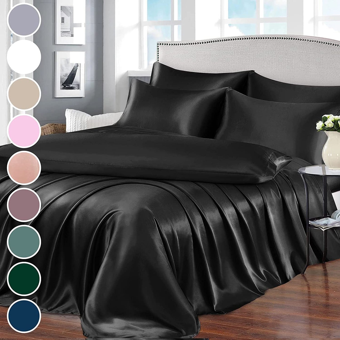 7pcs Satin Sheets Queen Size Bed Set Satin Sheet Set