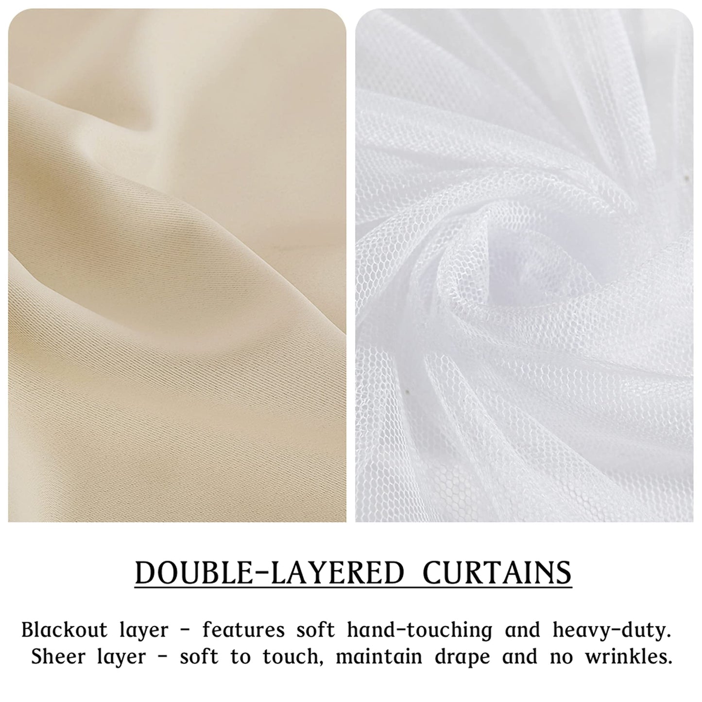 Double-Layered Curtains with Tie-Backs Sheer Drapes Light Blocking, 2 Pcs