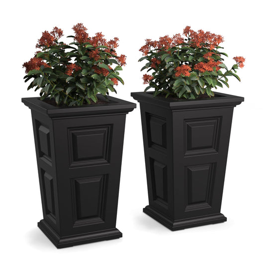 24in Tall Planter - 2 Pack - Black - Built-in Water Reservoir