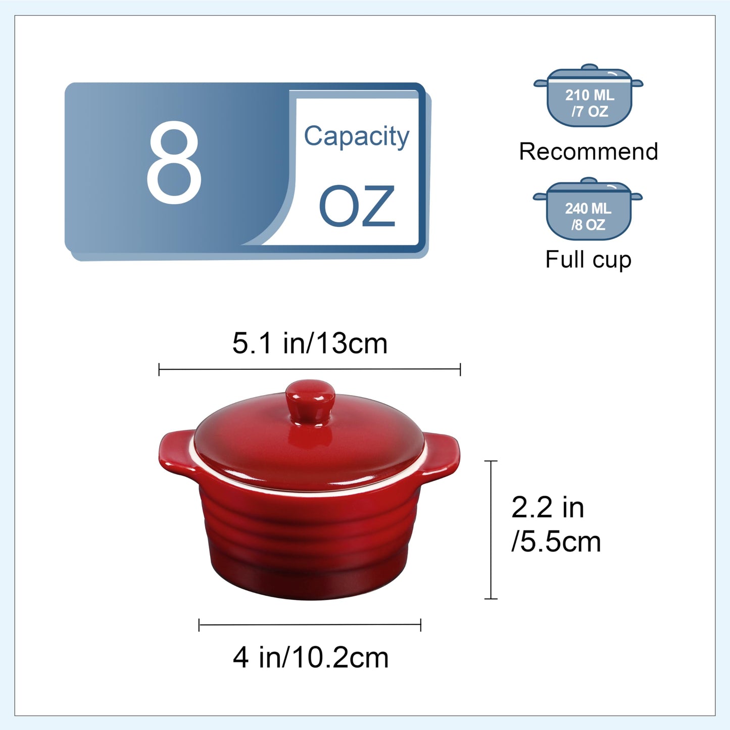 Mini Cocotte Set,14 OZ Small Casserole Dishes with Lids, Soup Bowls With Handles