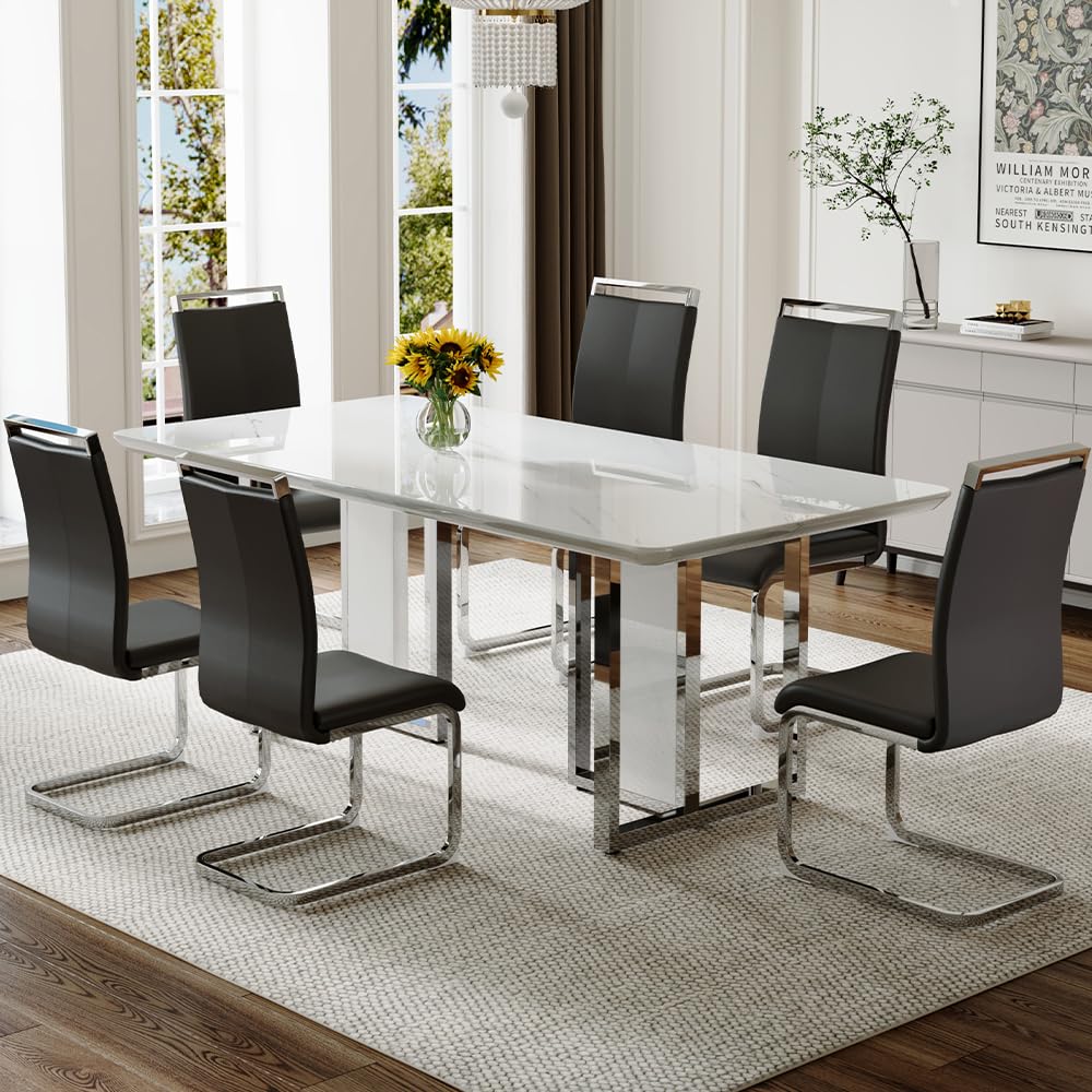 79" Black Modern Dining Table Set for 8,Black Golden Chairs