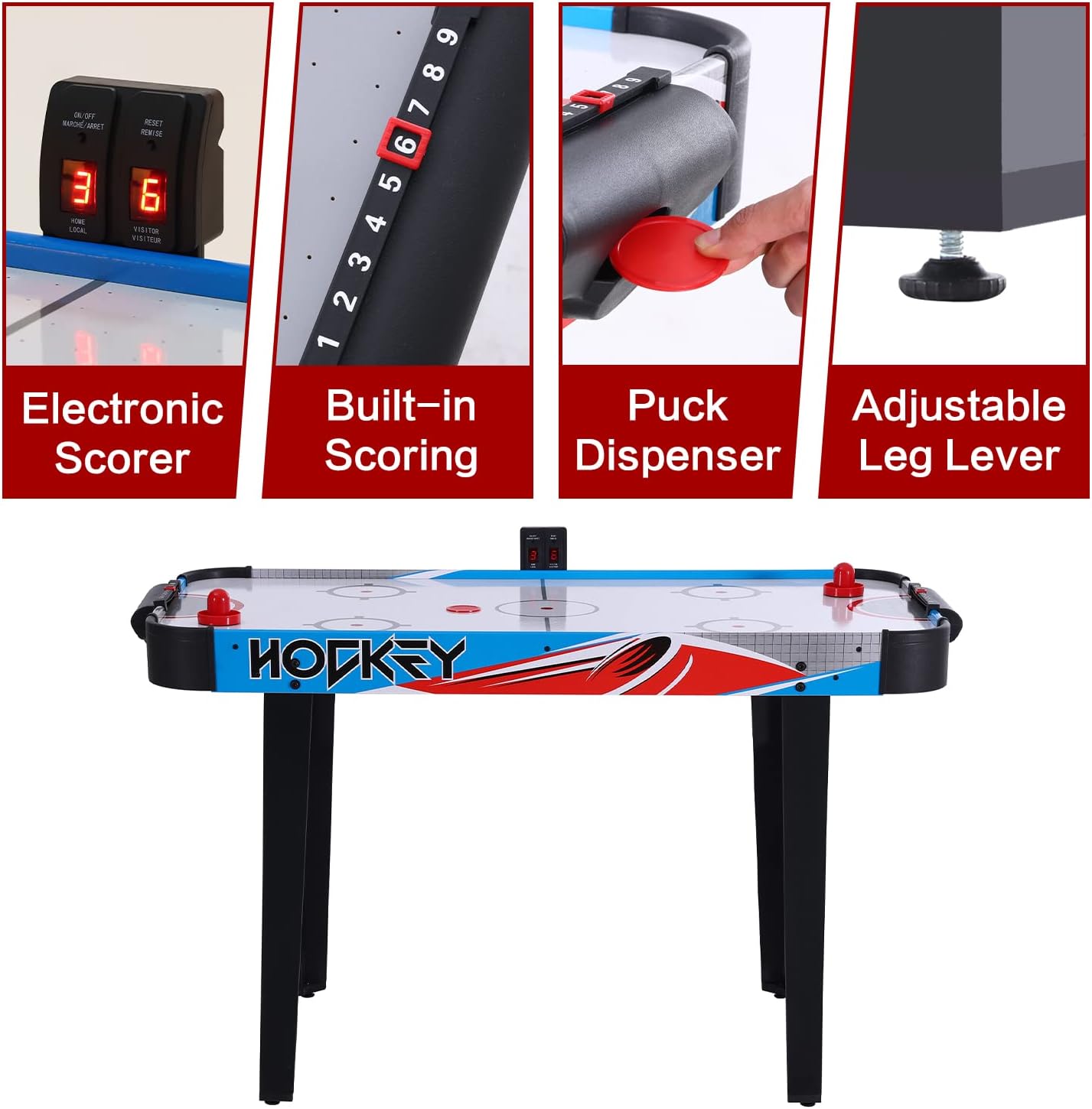 48in Air Hockey Table for Kids and Adults, Portable w/LED Scoreboard