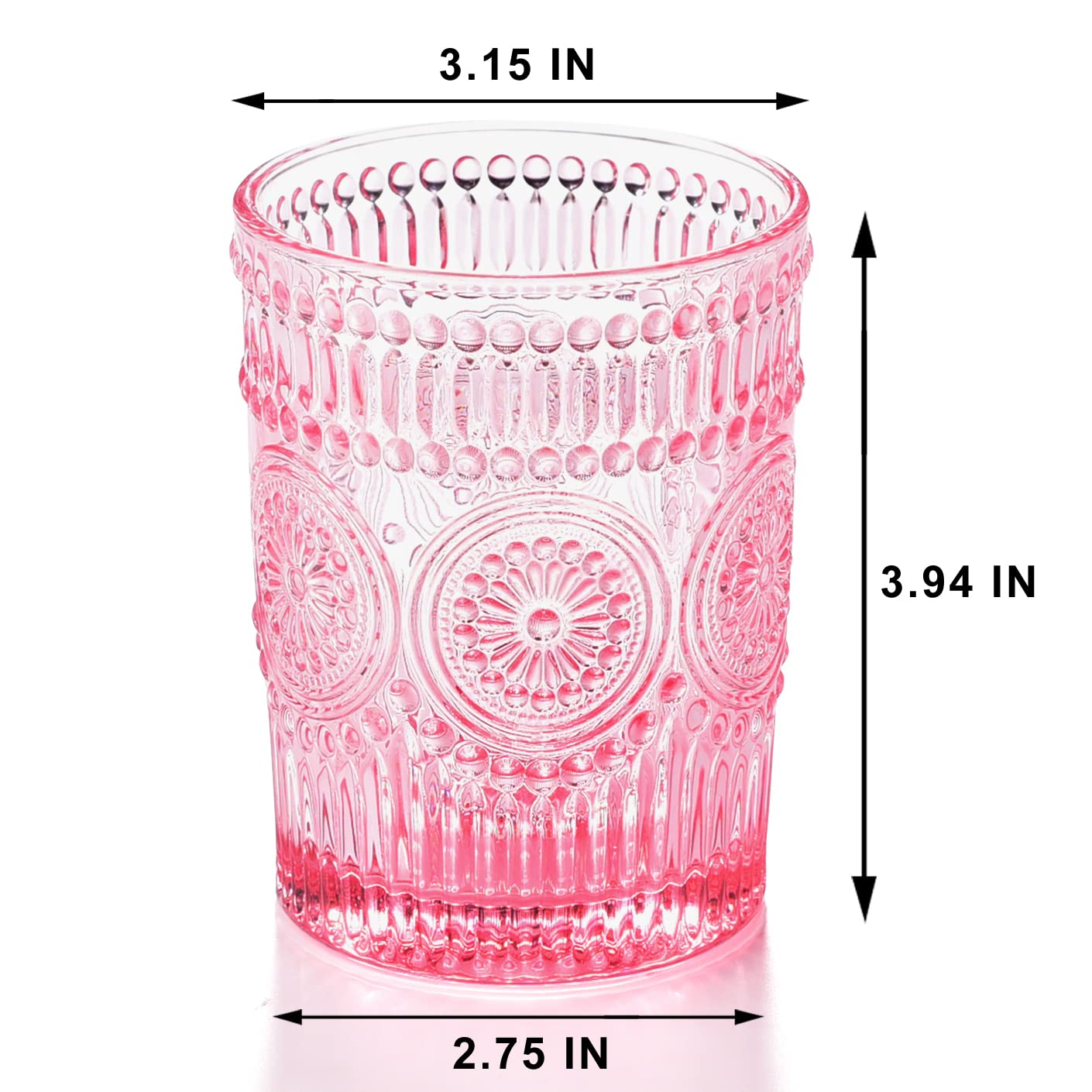 4 Pack Glasses-10.5 OZ Pink Vintage Drinking Glasses Tumblers