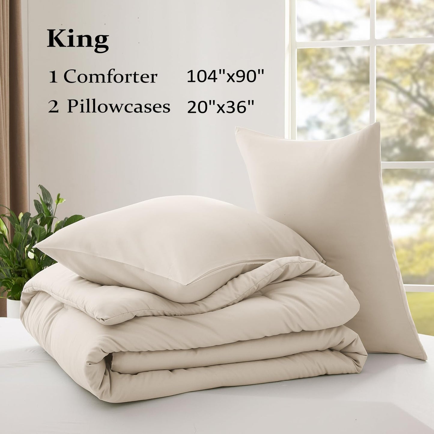 Lightweight Beige Comforter Set Queen Size, Fluffy Comforters