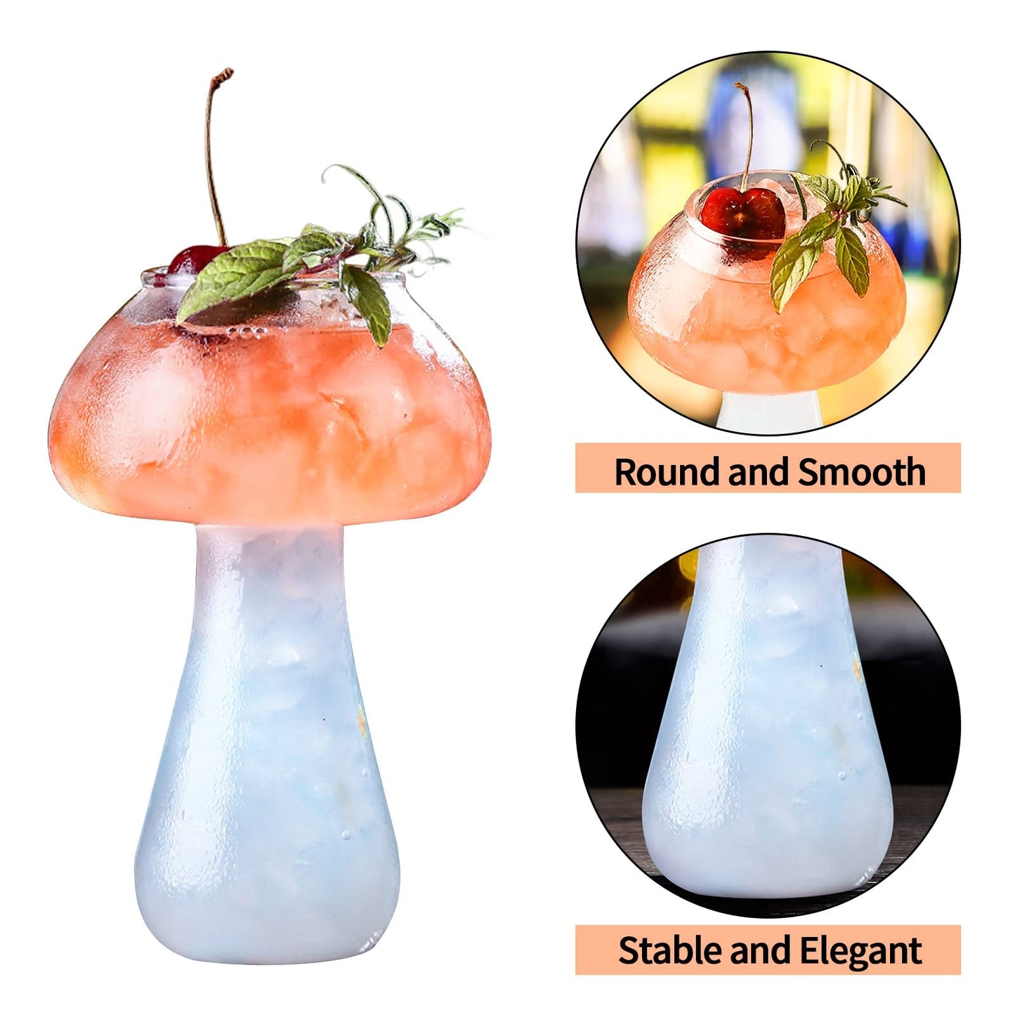 Creative Mushroom Shaped Cocktail Drinks Glass Cup Set of 2