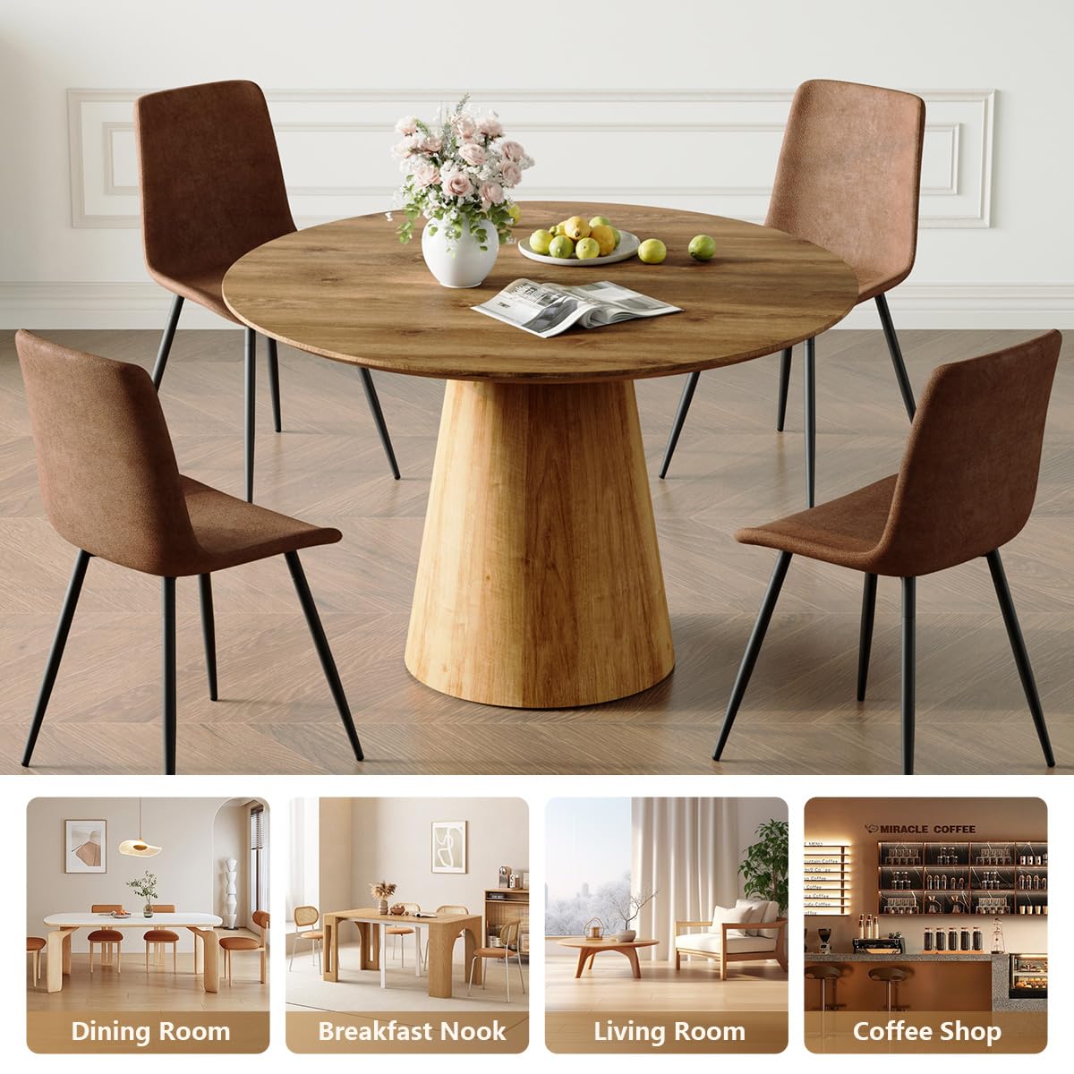 Round Dining Table Set for 6, 45''Round Wooden Dining Set