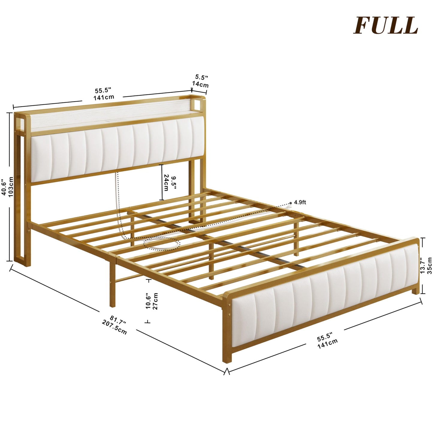 King Bed Frames, Storage Headboard with Charging Station