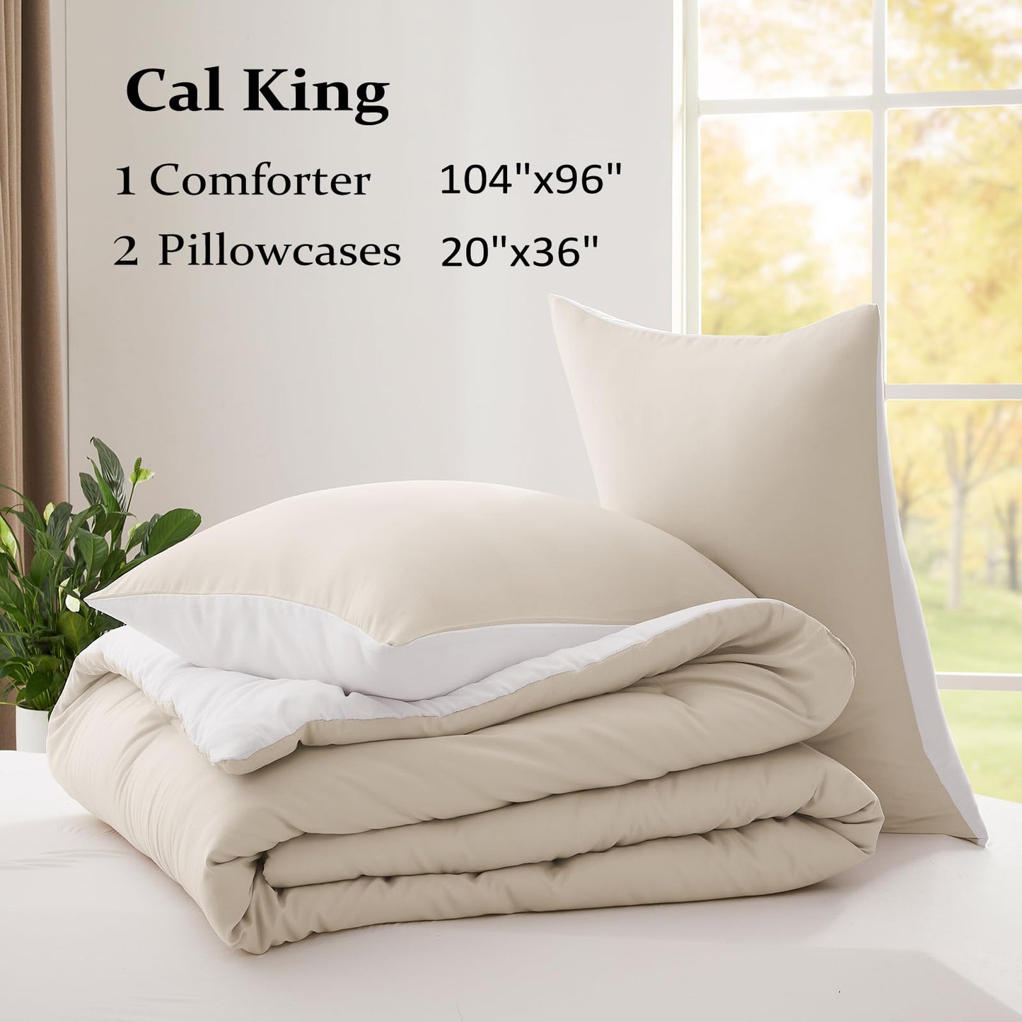 Lightweight Beige Comforter Set Queen Size, Fluffy Comforters