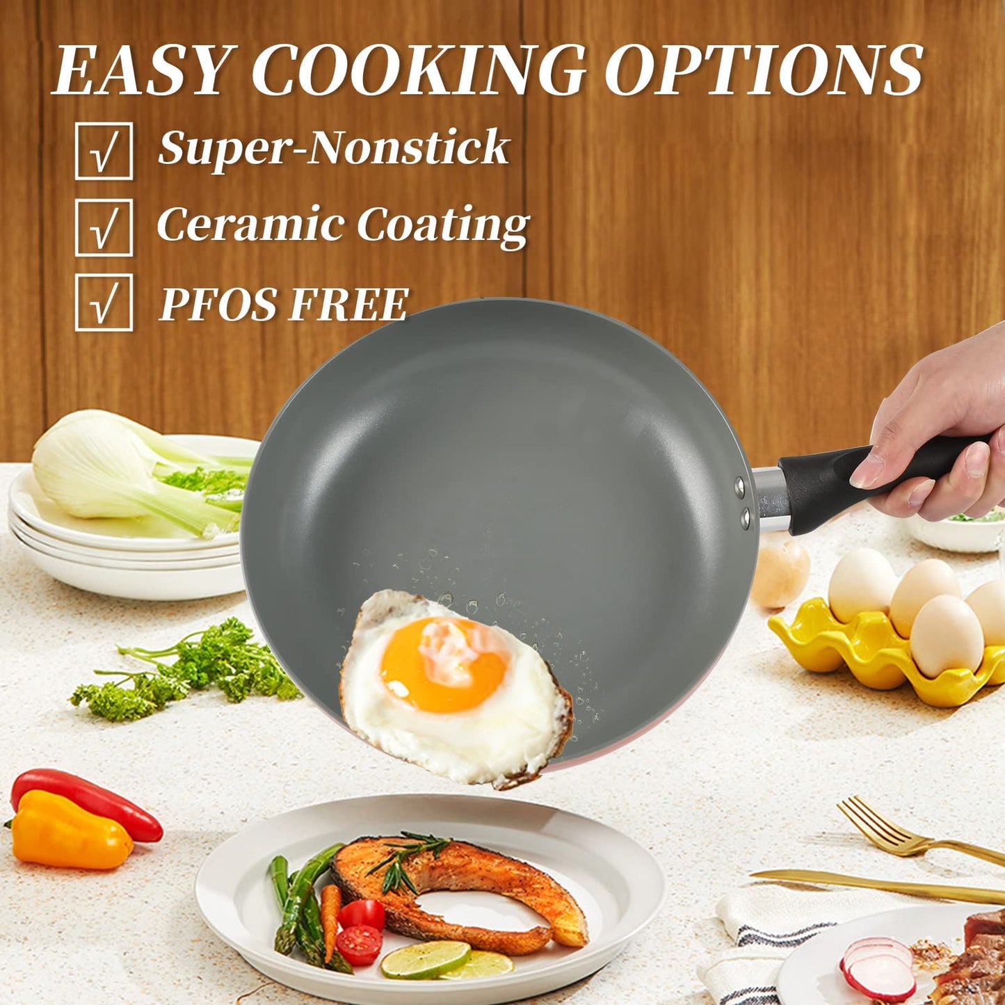 8-Piece Nonstick Pots and Pans Sets, Kitchen Cookware with Ceramic Coating