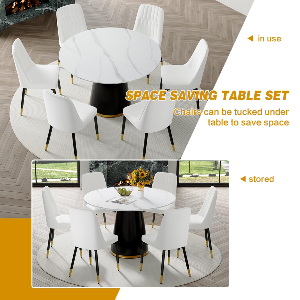 Round Dining Table Set for 6, 45''Round Wooden Dining Set