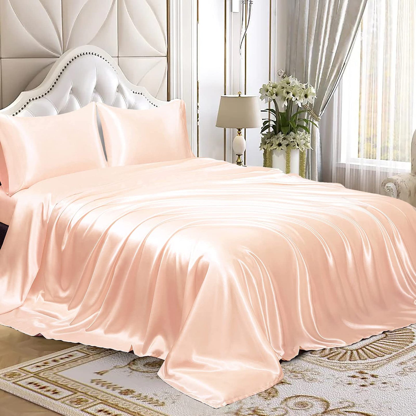 4pcs Satin Sheets Set Luxury Silky Satin Bedding Set with Deep Pocket