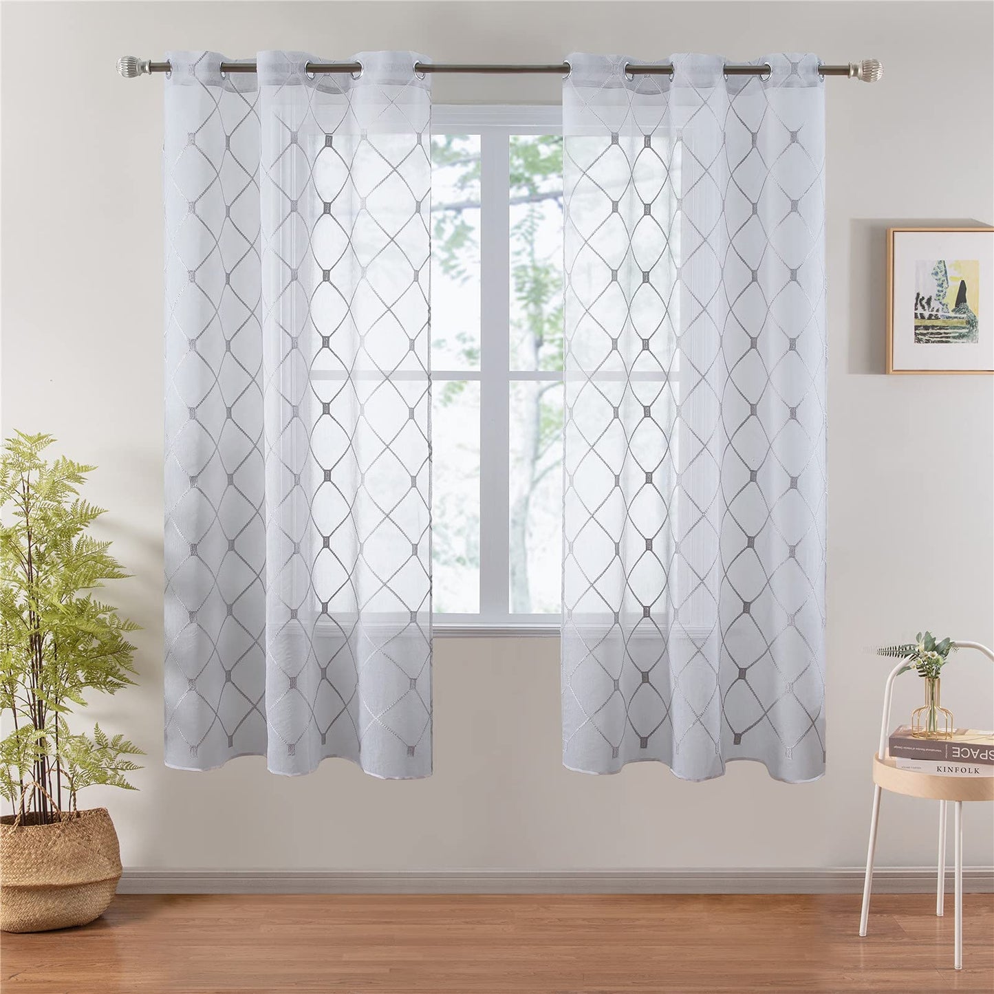 White Sheer Curtains 84 Inches Long for Living Room, 2 Panels Set