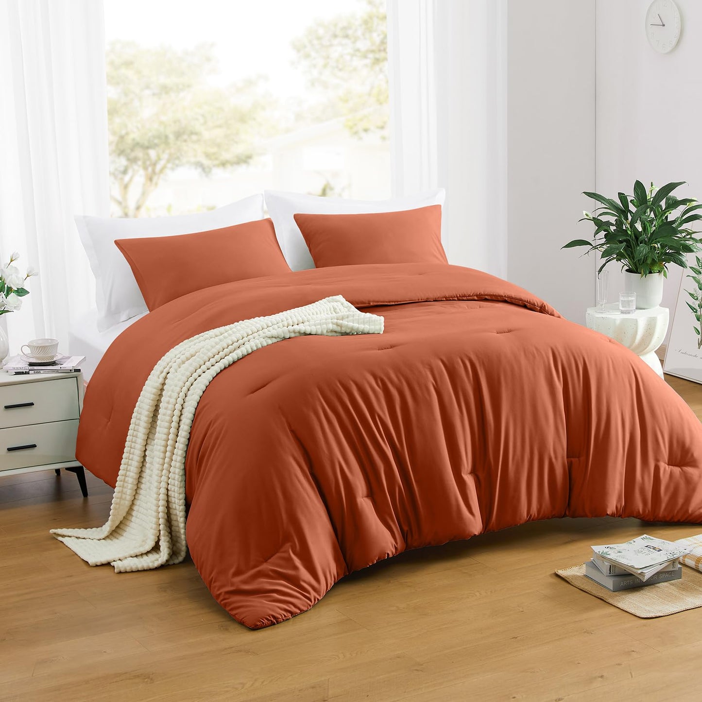 Lightweight Beige Comforter Set Queen Size, Fluffy Comforters