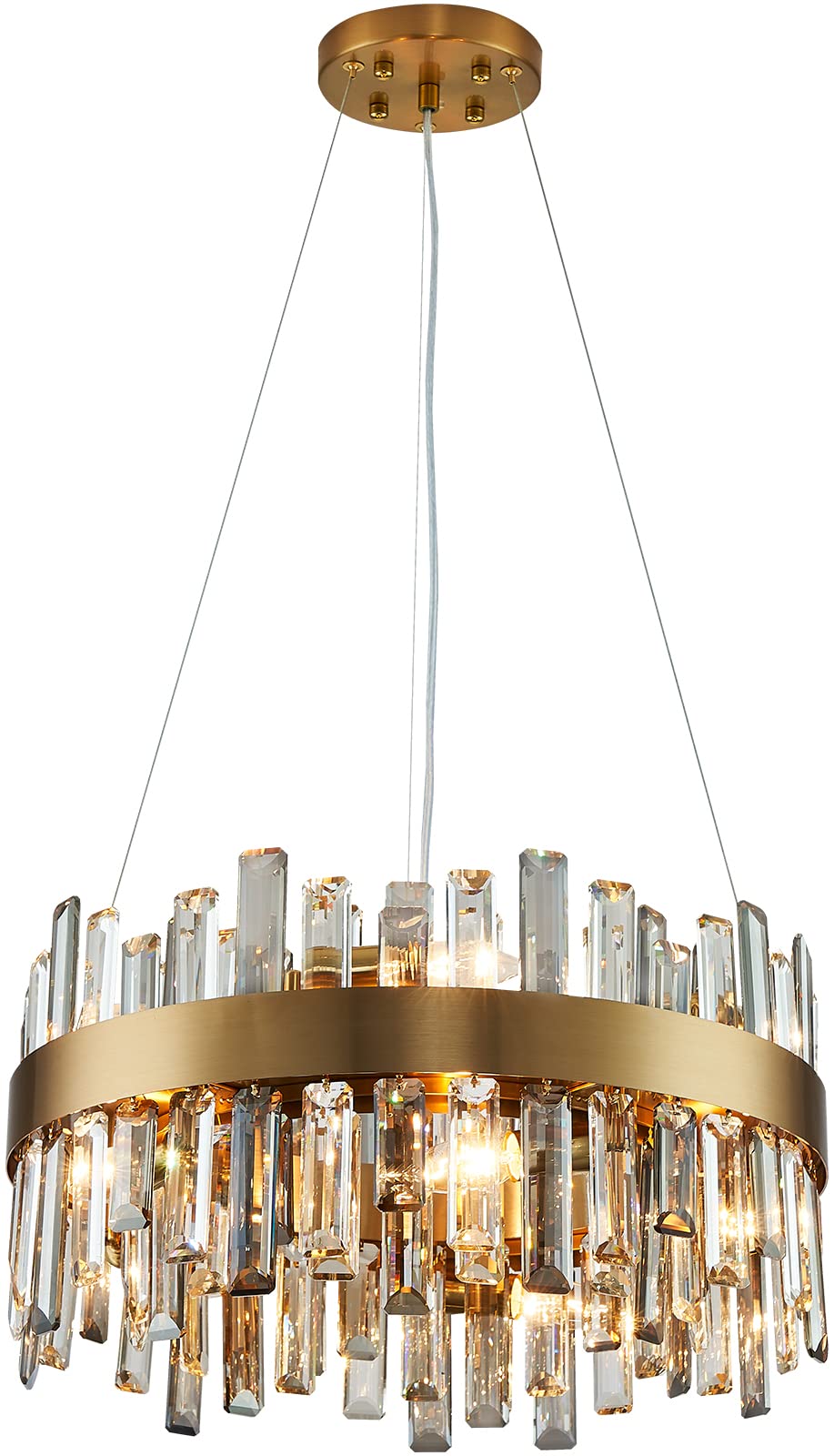 12 Lights Brass Gold Raindrop Crystal Chandelier Lighting, Adjustable Hanging Pendant