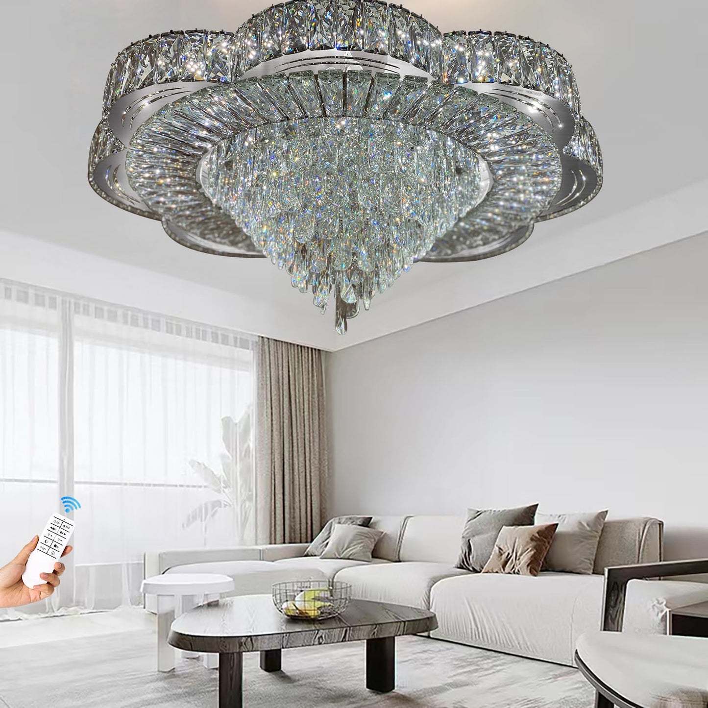 Modern Empire Crystal Chandelier 32inches Raindrop Ceiling Light