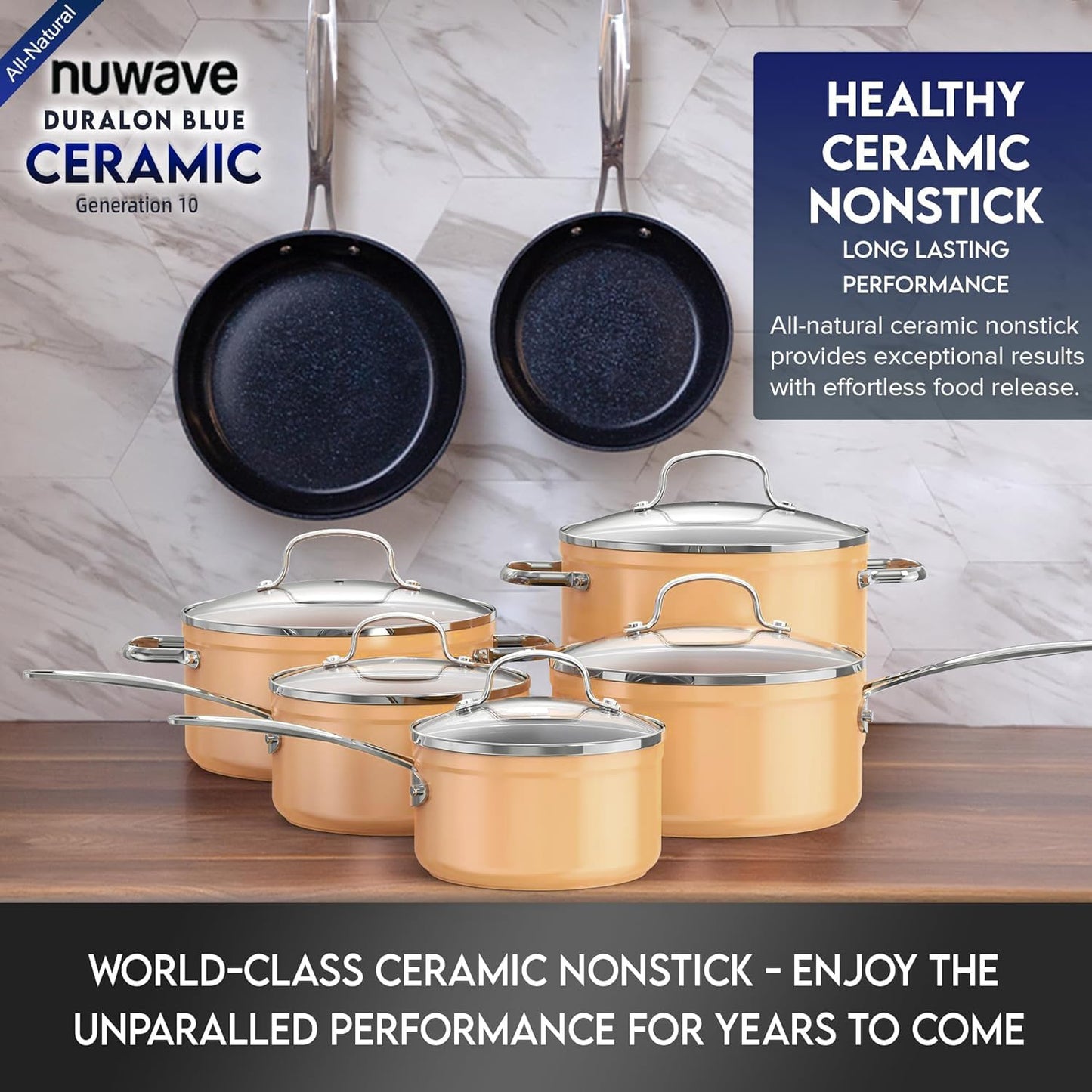 Ceramic Nonstick Cookware Set, Diamond Infused Scratch-Resistant