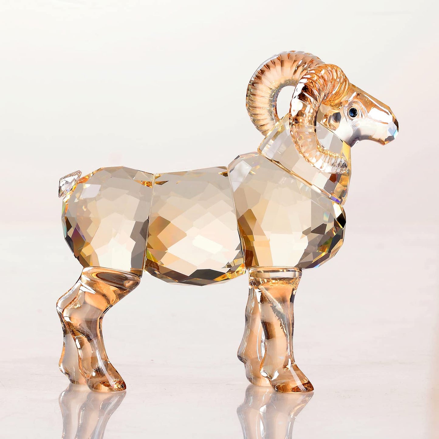 Crystal Goat Art Figurine Collection Table top Ornament Statue Home Decor (Gold)