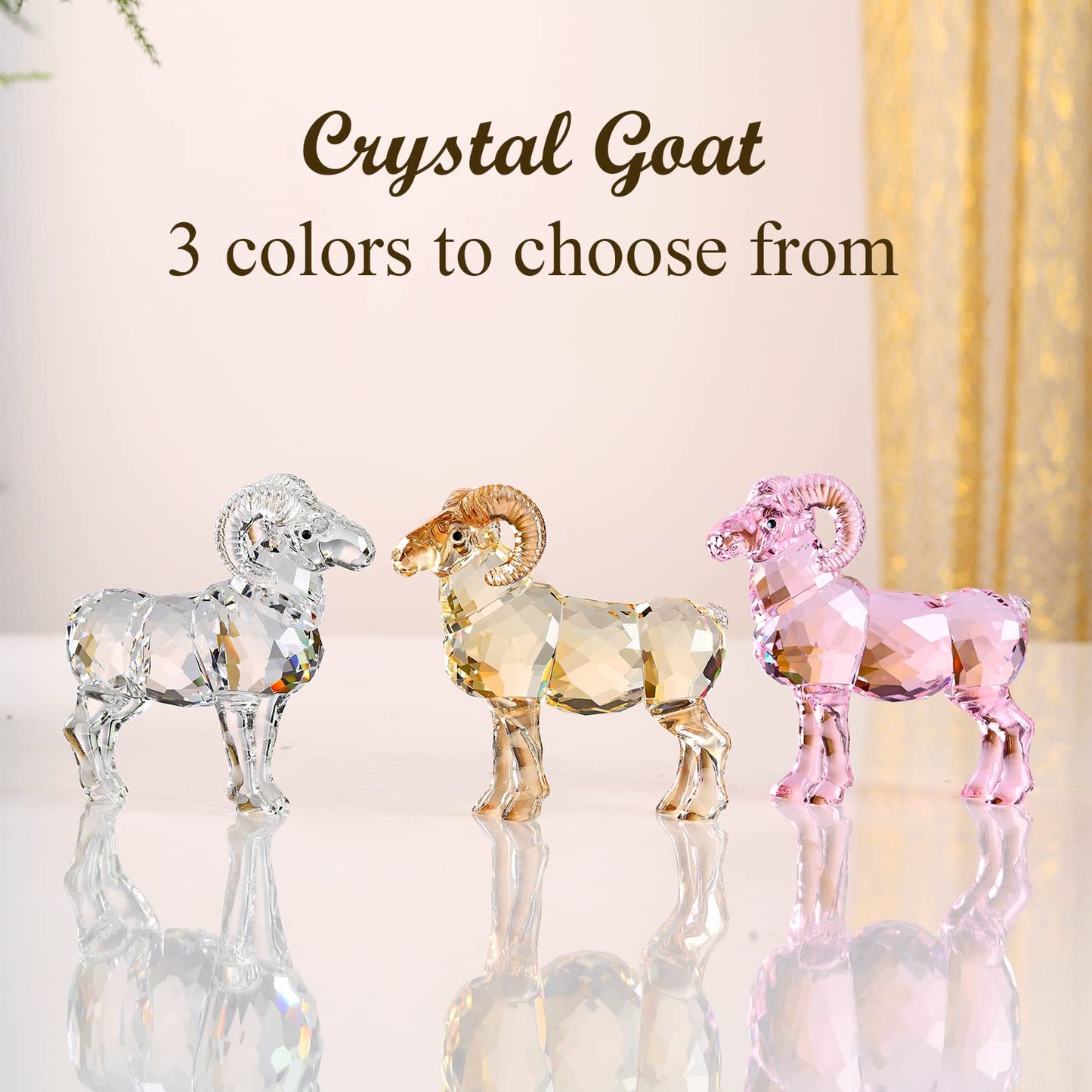 Crystal Goat Art Figurine Collection Table top Ornament Statue Home Decor (Gold)