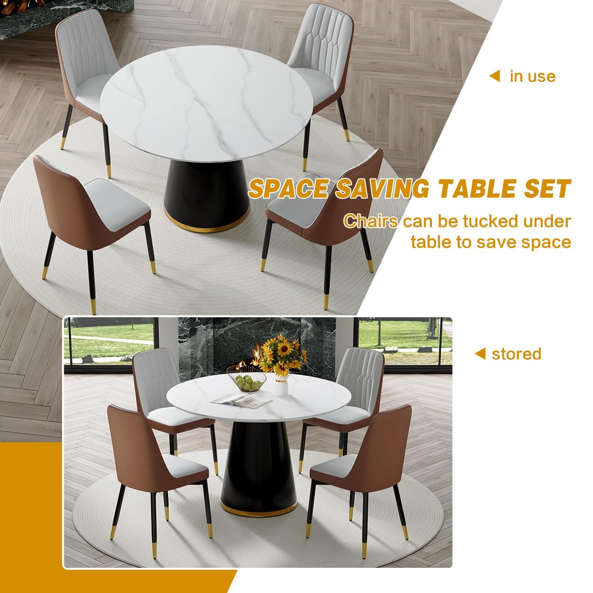 Round Dining Table Set for 6, 45''Round Wooden Dining Set