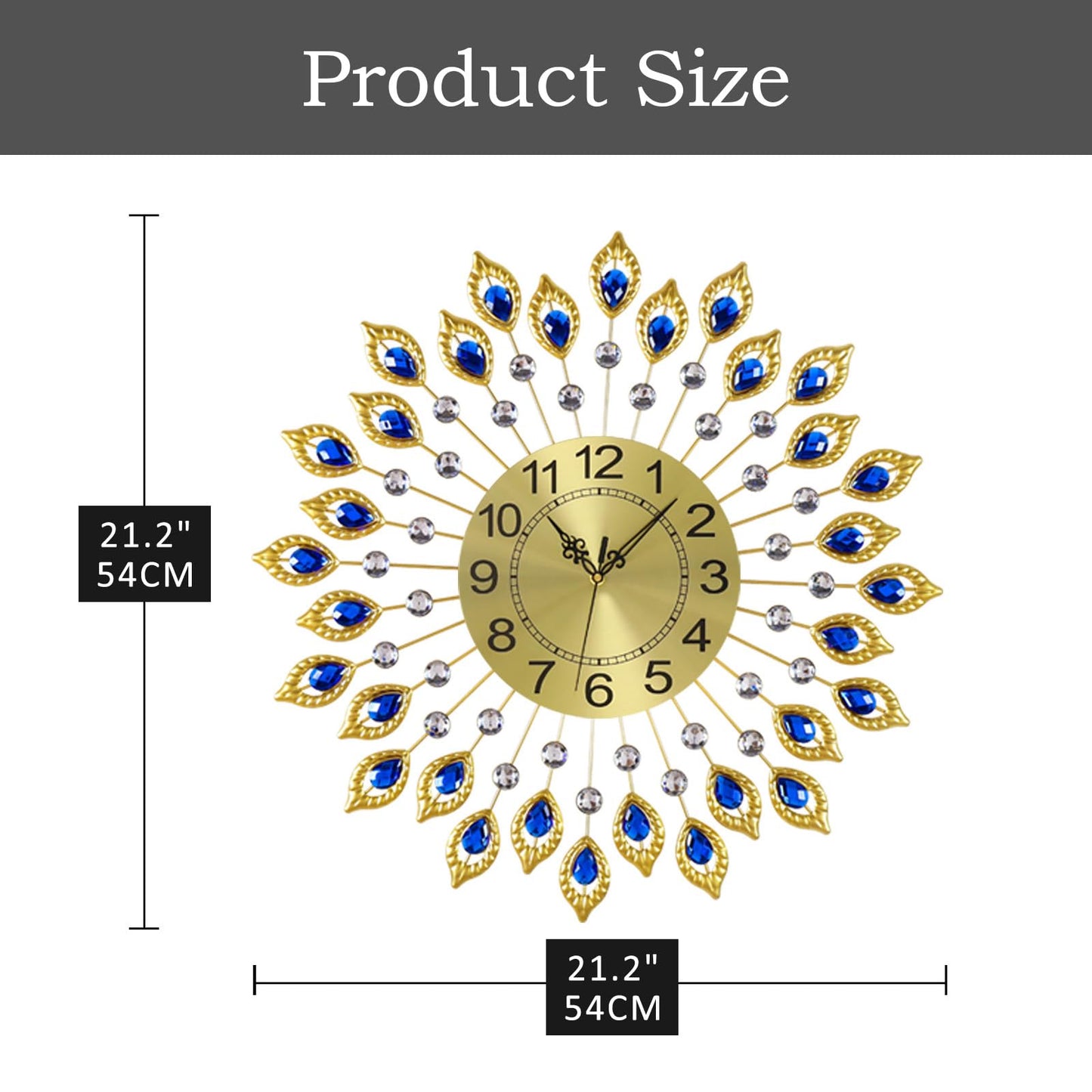 24 Inch Modern Metal Wall Clock Unique Design, Large Silent Battery Operated