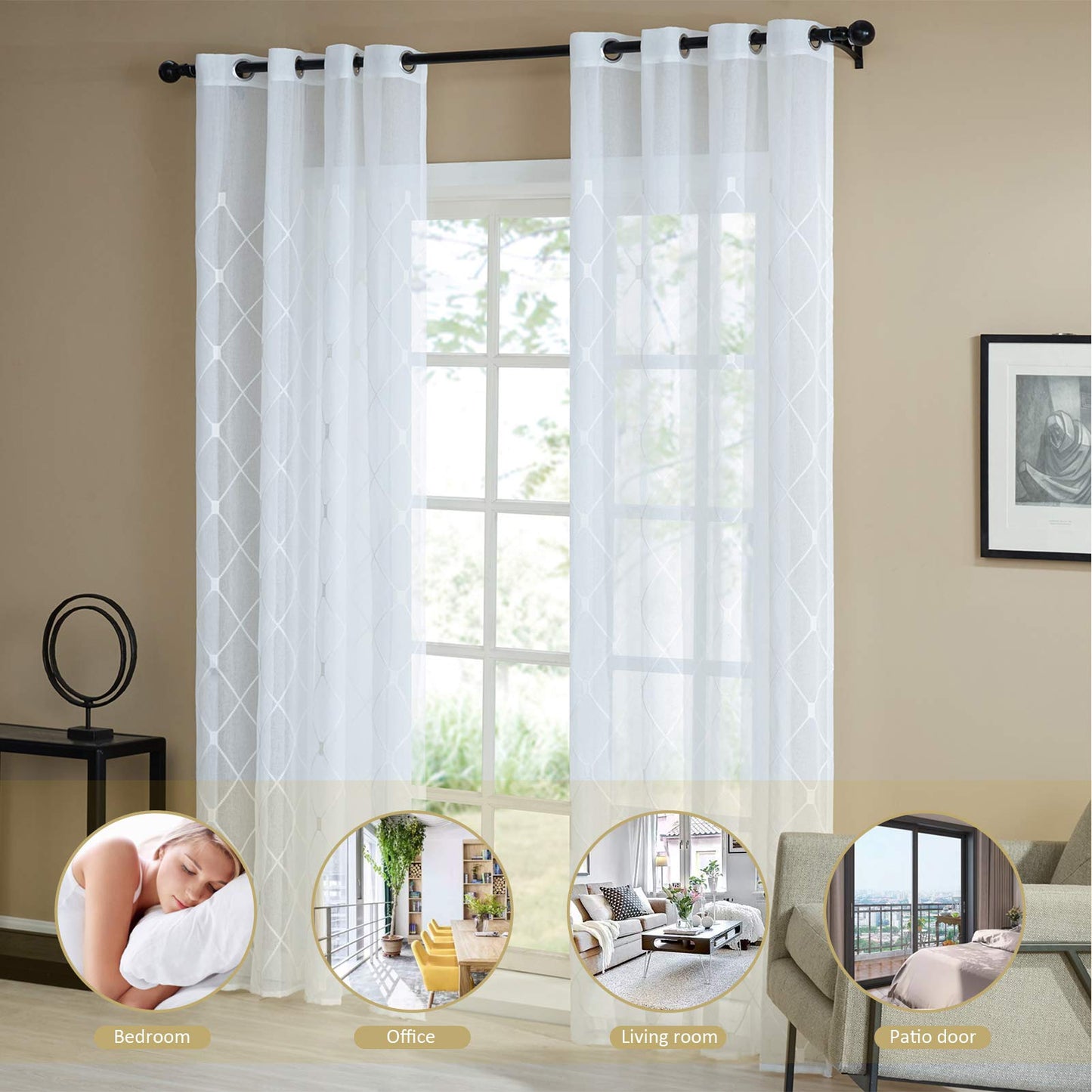 White Sheer Curtains 84 Inches Long for Living Room, 2 Panels Set