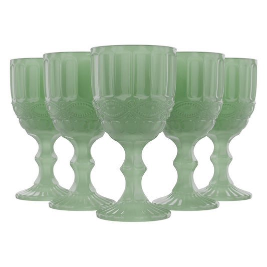 Jade Wine Glasses, Set of 6 (8.4 oz), Colored Glassware Set