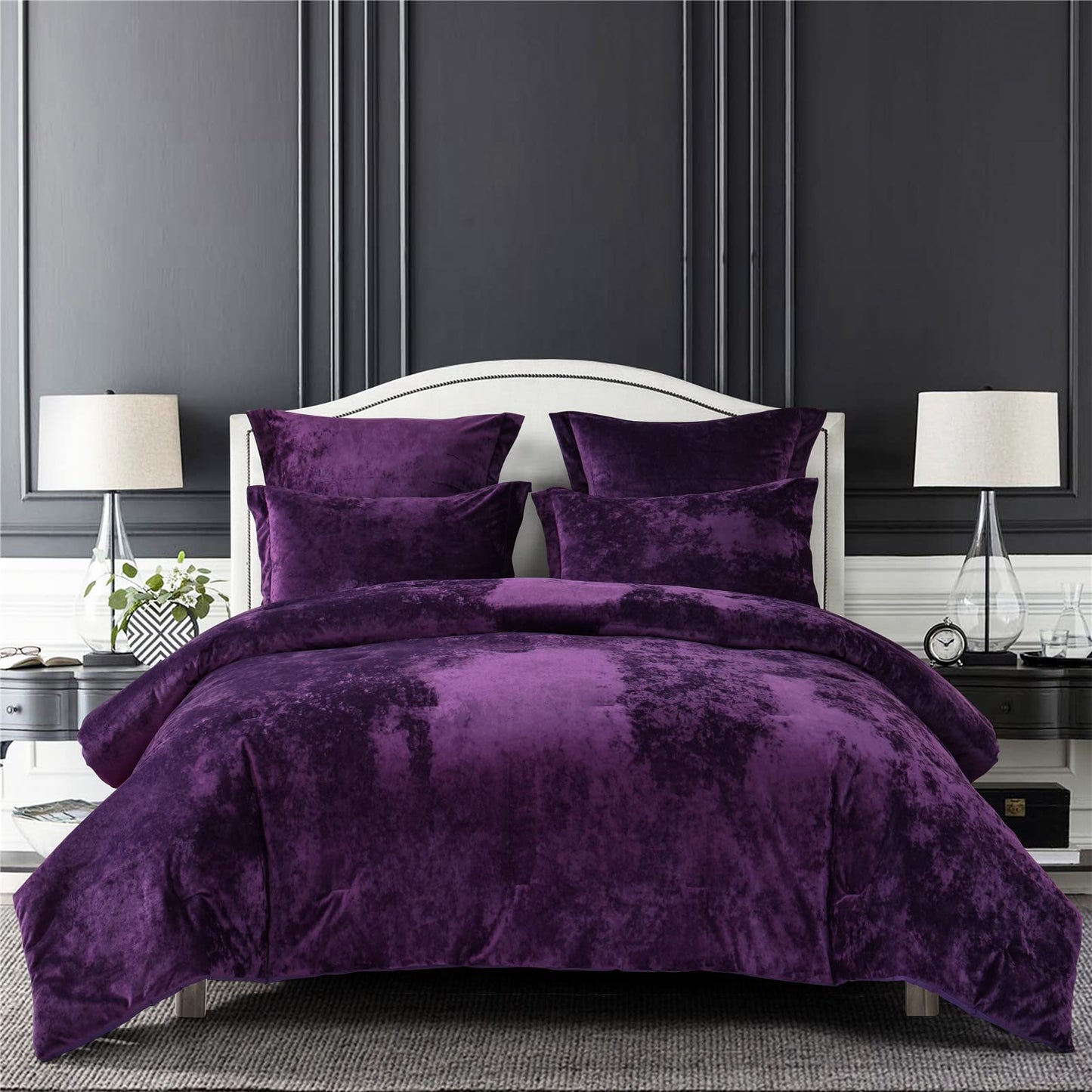 Distressed Velvet Comforter Set Brushed Solid Microfiber Reverse