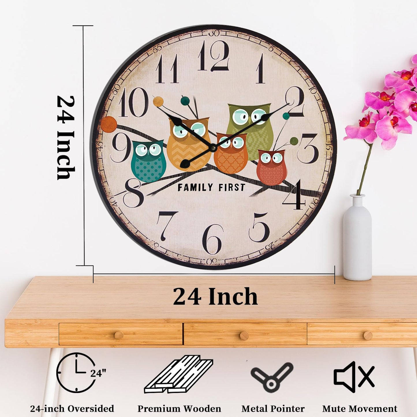 24 Inch Love Rose Vintage Wall Clock Large Farmhouse Clocks French Clocks