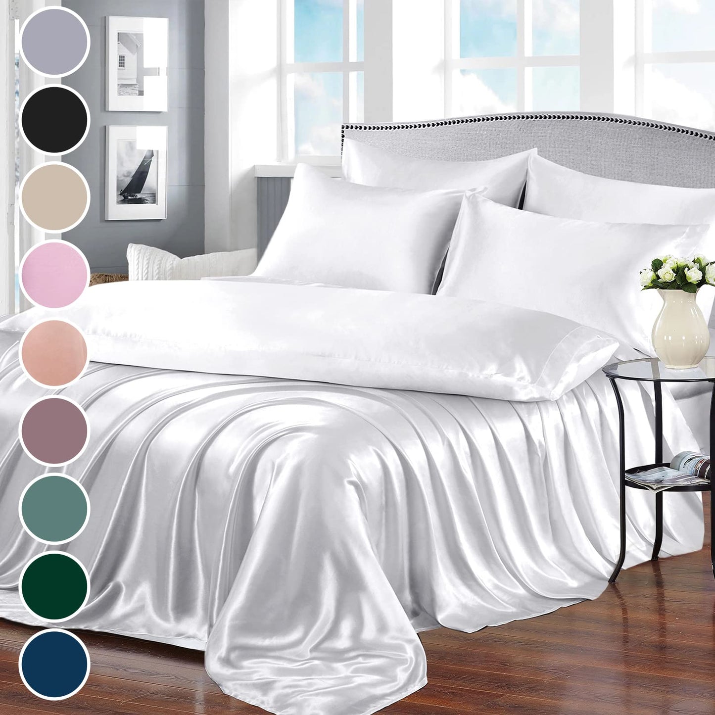 7pcs Satin Sheets Queen Size Bed Set Satin Sheet Set