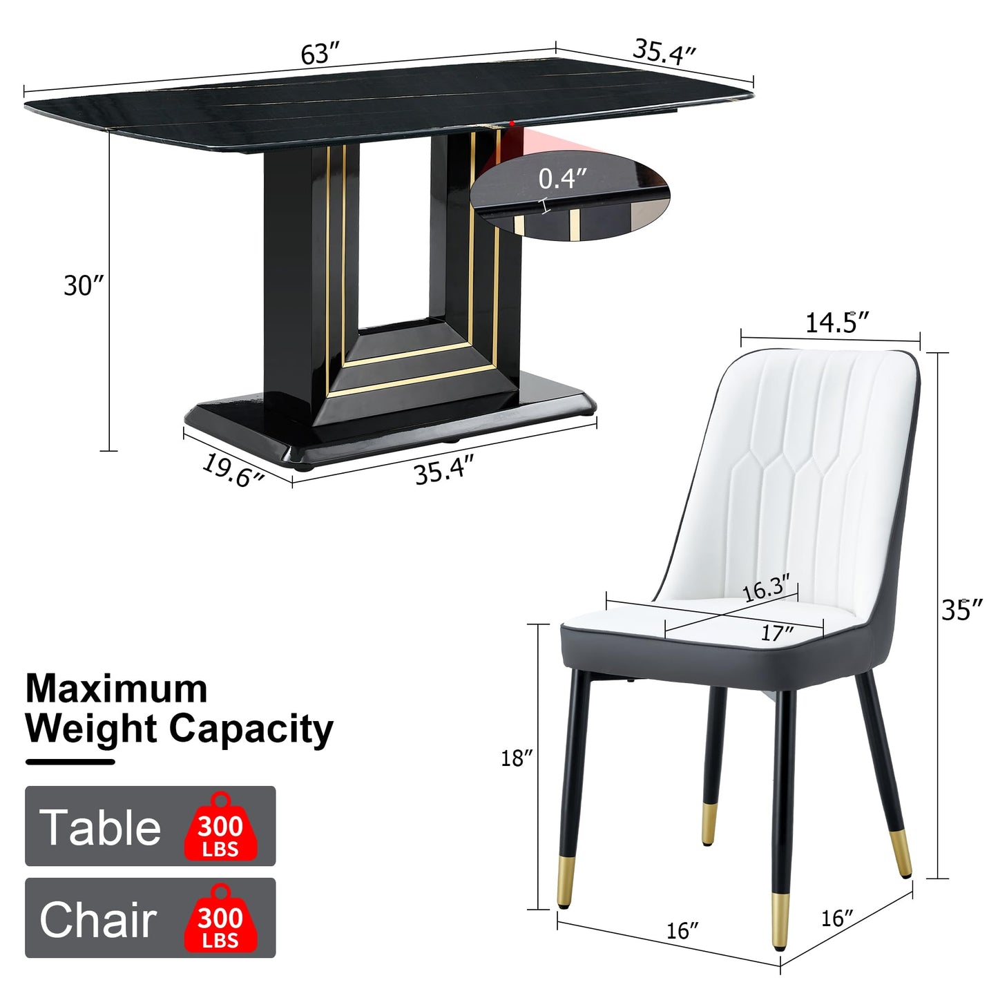 Dining Table Set for 6, White Faux Marble Pattern Table with 6 Modern Dining Chairs