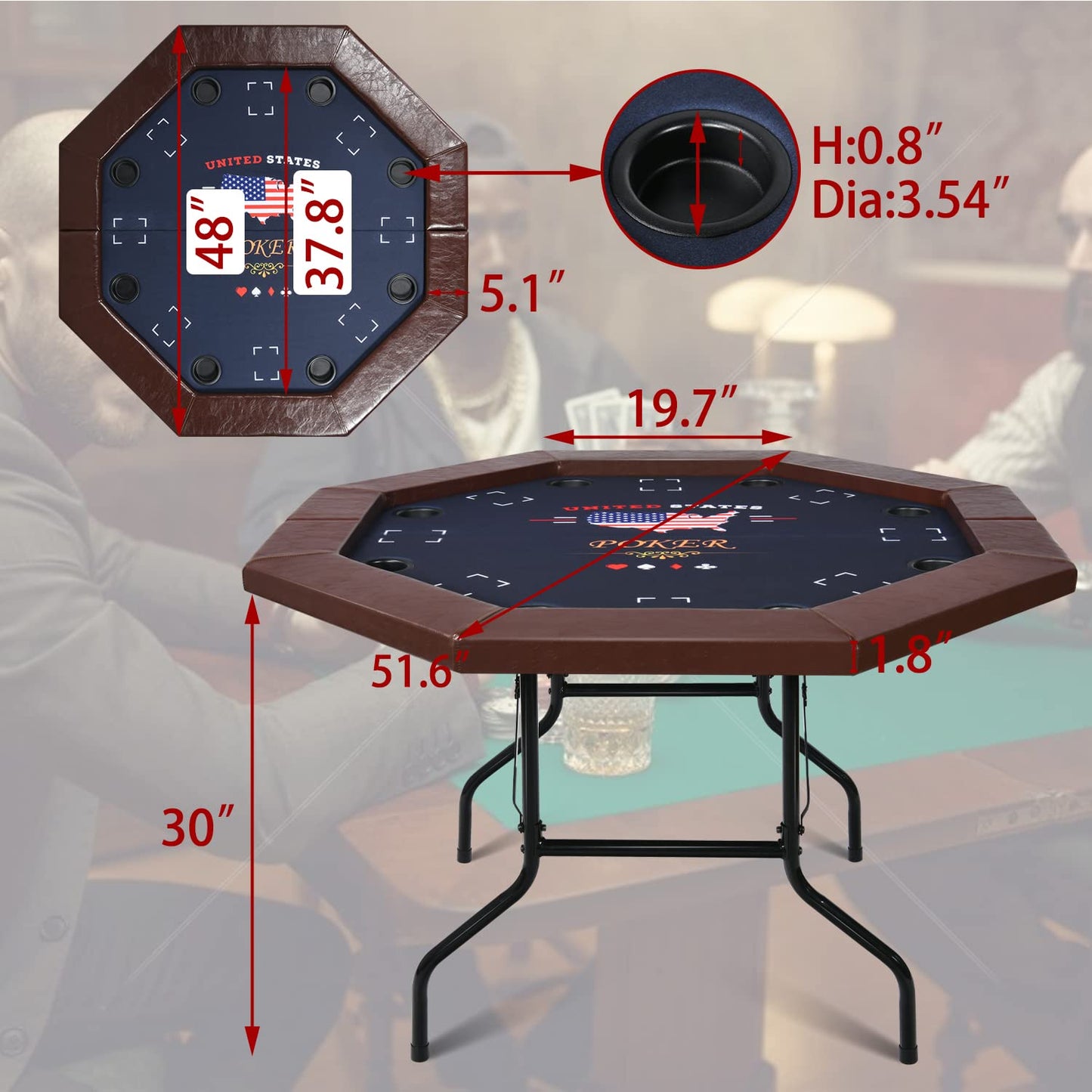 8 Player Octagonal Folding Portable Poker Table