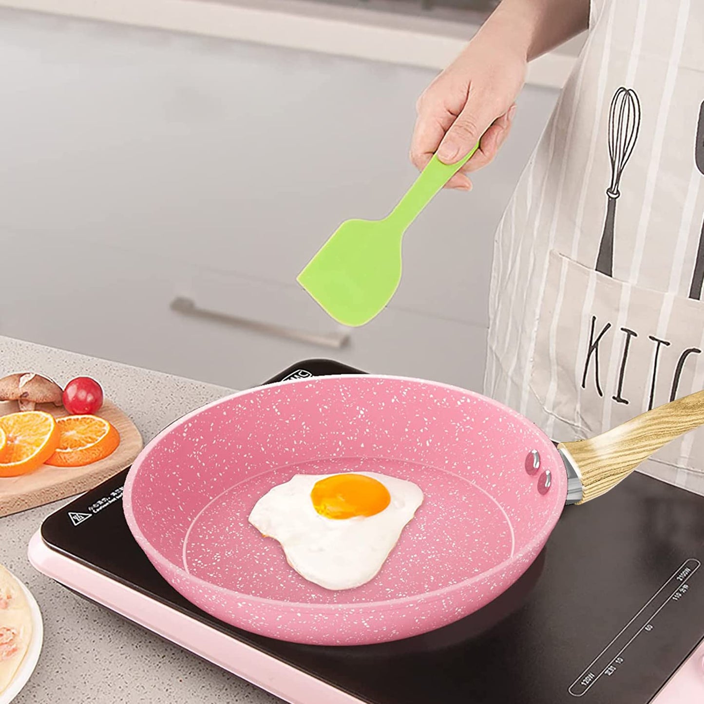 8-Inch Pink Nonstick Egg Pan, PFOA-Free Stone Cookware Skillet