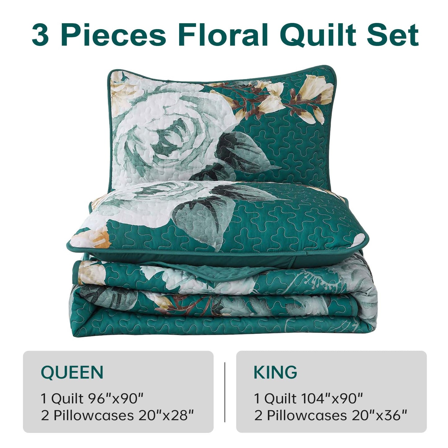 Purple Floral Quilt Set Queen Size, 3 Pieces Botanical Flower Printed