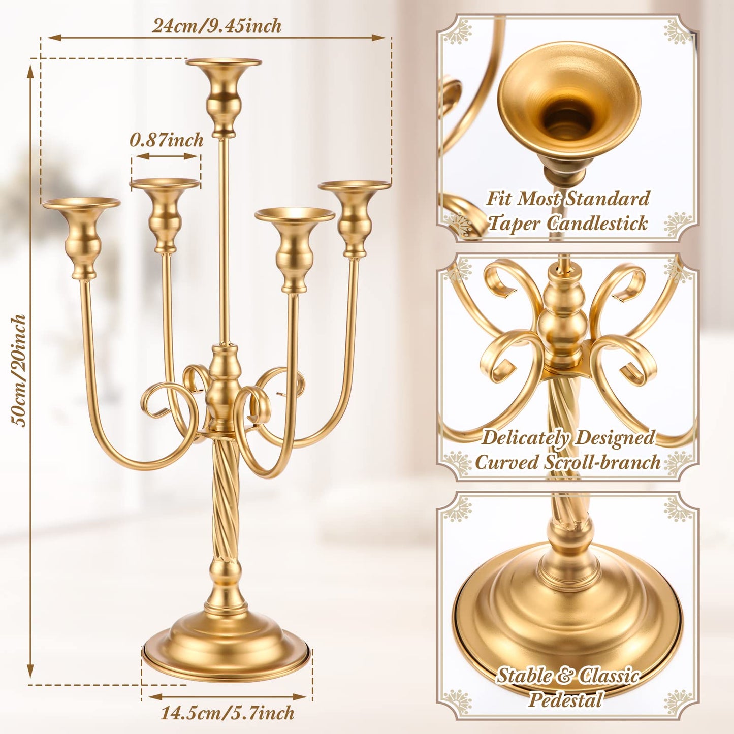 6 Pcs Gold Candelabra Candlestick Holder Metal Candle Stand