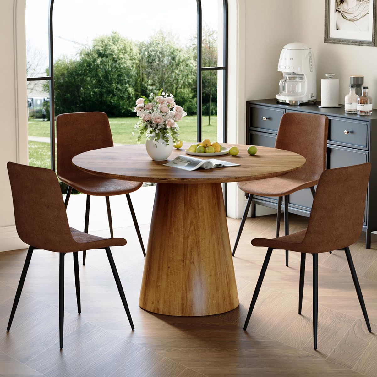 Round Dining Table Set for 6, 45''Round Wooden Dining Set