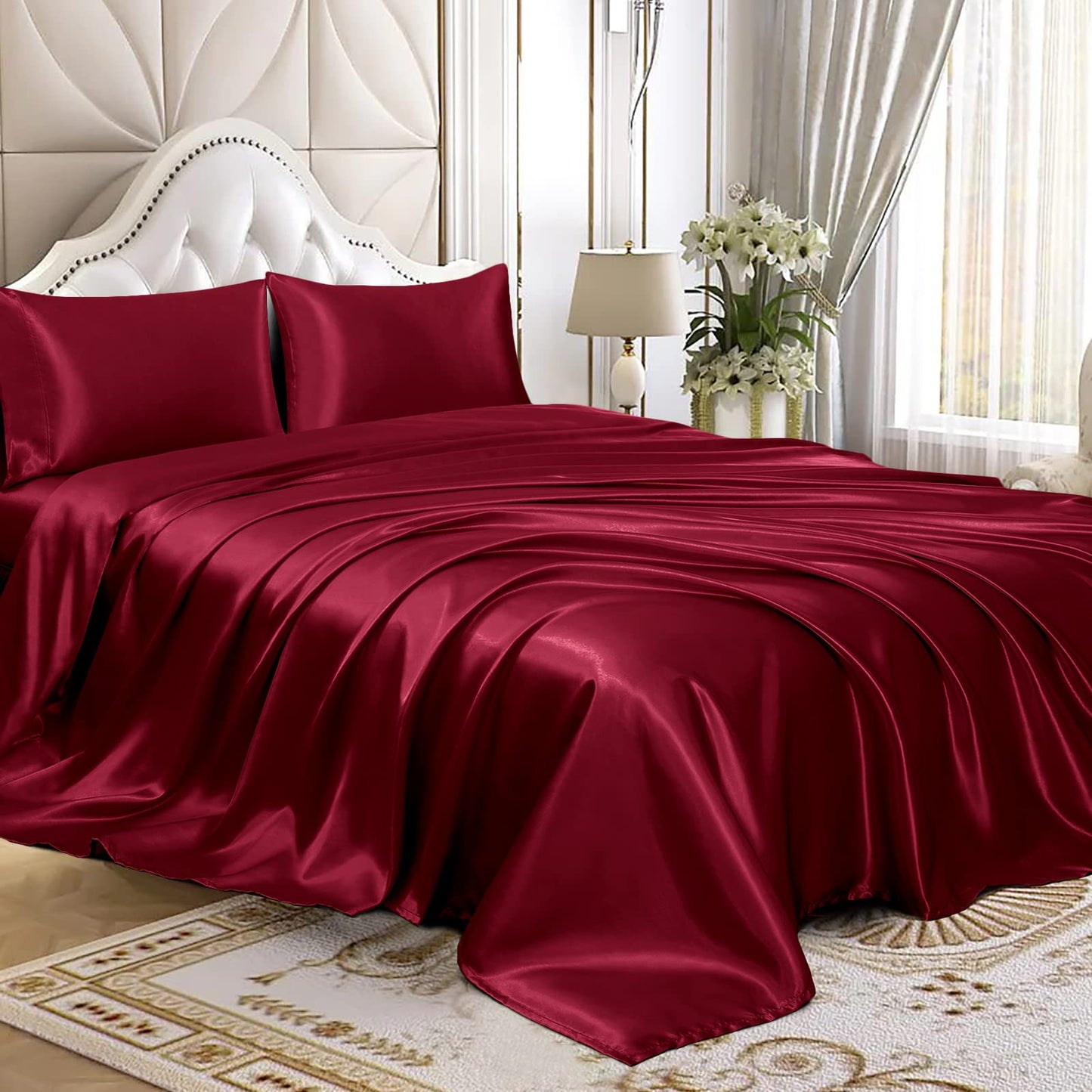 4pcs Satin Sheets Set Luxury Silky Satin Bedding Set with Deep Pocket