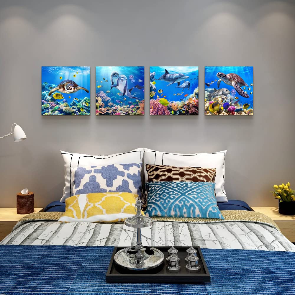 Canvas Wall - Sunrise Ocean Waves Wall Paintings Blue Sea Beach  Prints